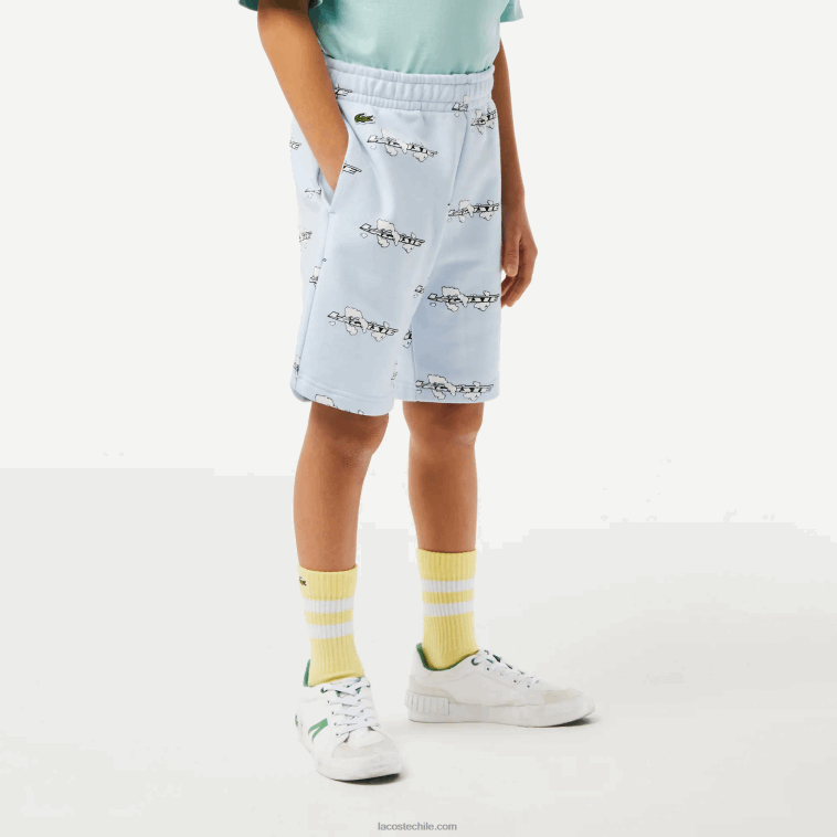 Niños Lacoste azul claro t01 shorts de franela de algodón orgánico estampado N6XZ23102