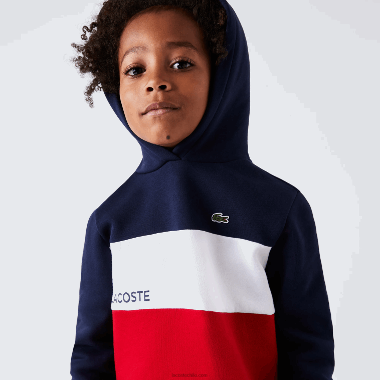 Niños Lacoste azul marino blanco rojo ley sudadera con capucha y diseño colour block N6XZ23208