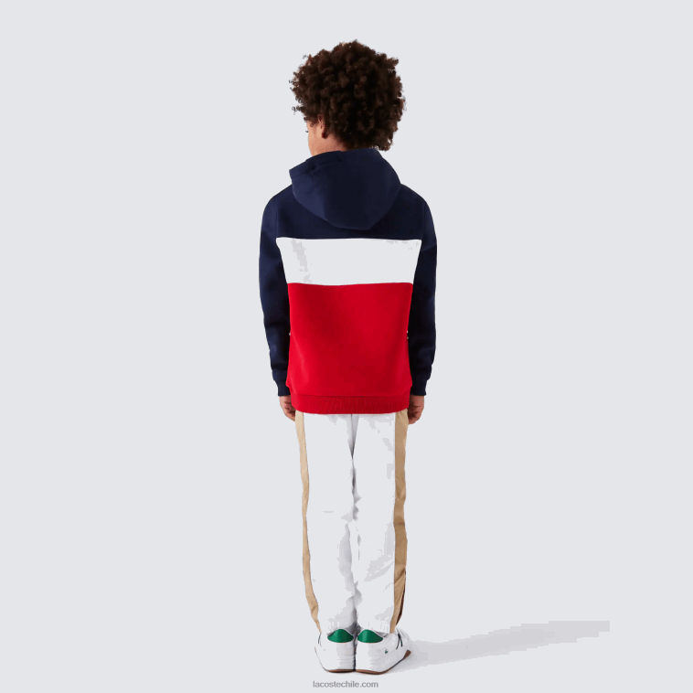 Niños Lacoste azul marino blanco rojo ley sudadera con capucha y diseño colour block N6XZ23208