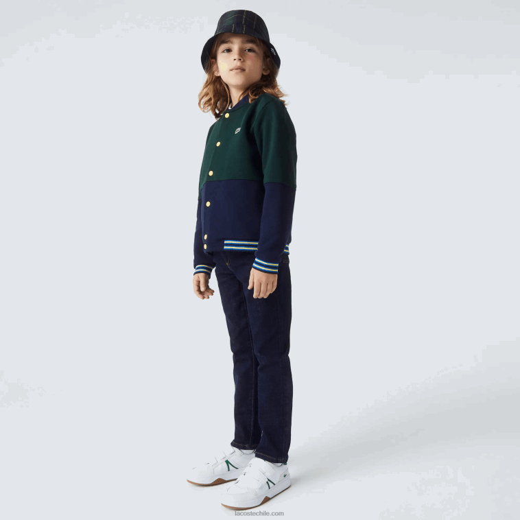 Niños Lacoste azul marino verde 7qk chamarra varsity de algodón orgánico a rayas N6XZ23247