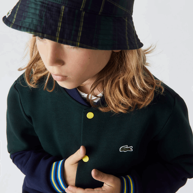 Niños Lacoste azul marino verde 7qk chamarra varsity de algodón orgánico a rayas N6XZ23247