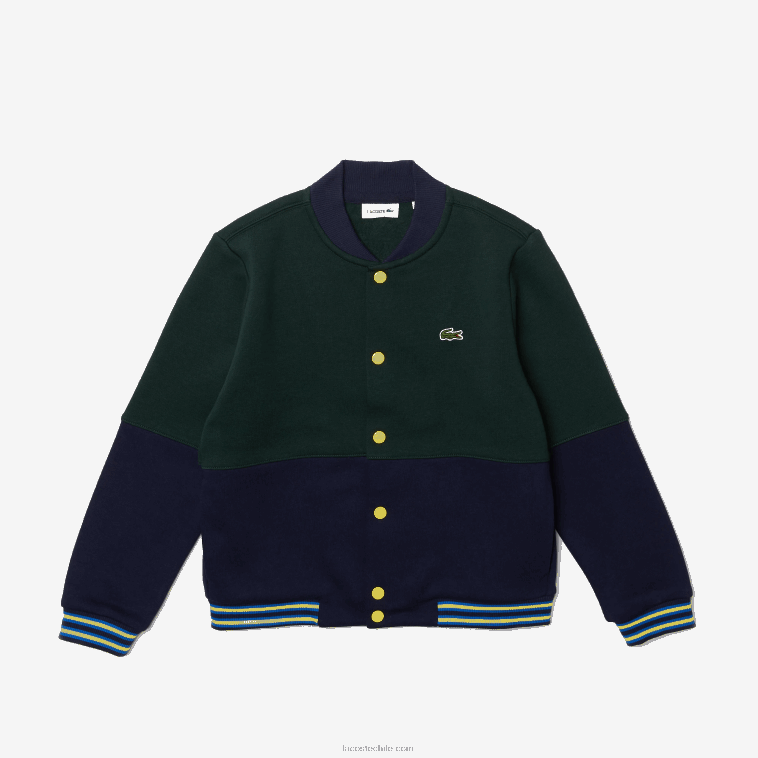 Niños Lacoste azul marino verde 7qk chamarra varsity de algodón orgánico a rayas N6XZ23247