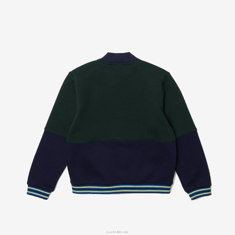 Niños Lacoste azul marino verde 7qk chamarra varsity de algodón orgánico a rayas N6XZ23247