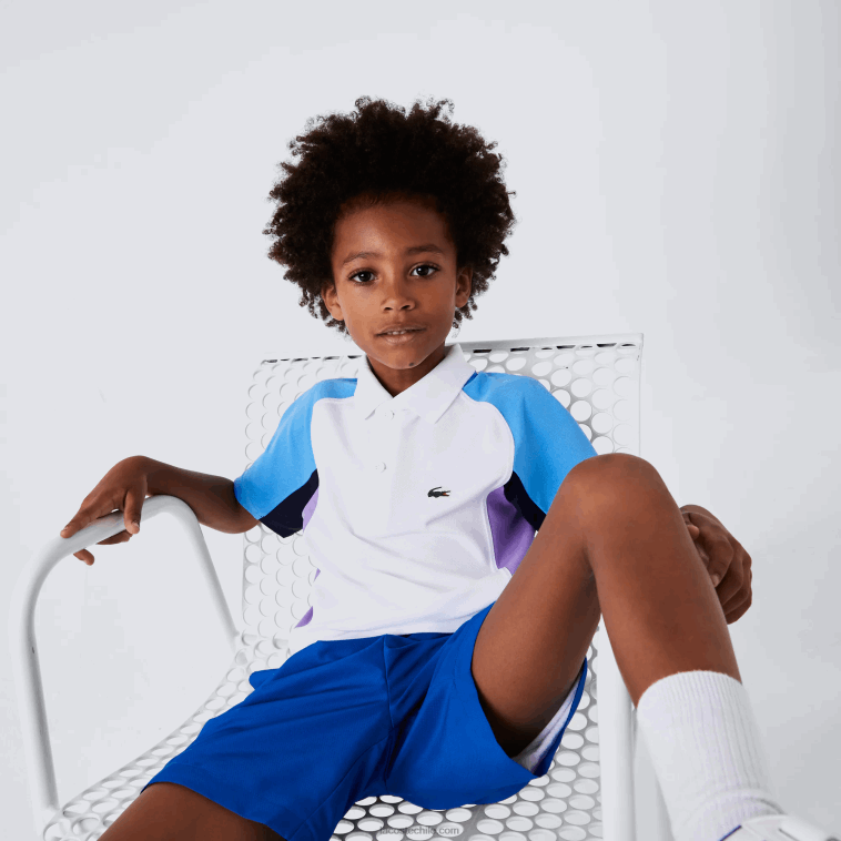 Niños Lacoste blanco azul marino violeta 6hu polo de tenis sport regular fit con detalle de malla N6XZ23168