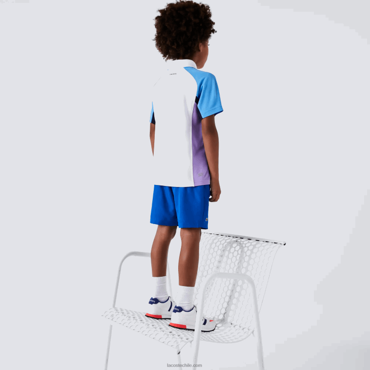 Niños Lacoste blanco azul marino violeta 6hu polo de tenis sport regular fit con detalle de malla N6XZ23168