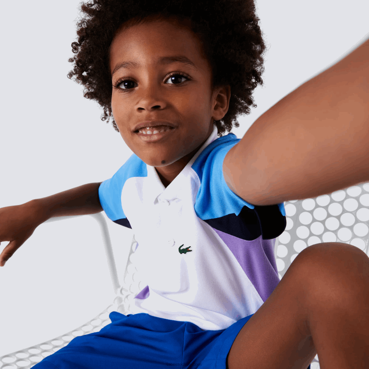 Niños Lacoste blanco azul marino violeta 6hu polo de tenis sport regular fit con detalle de malla N6XZ23168