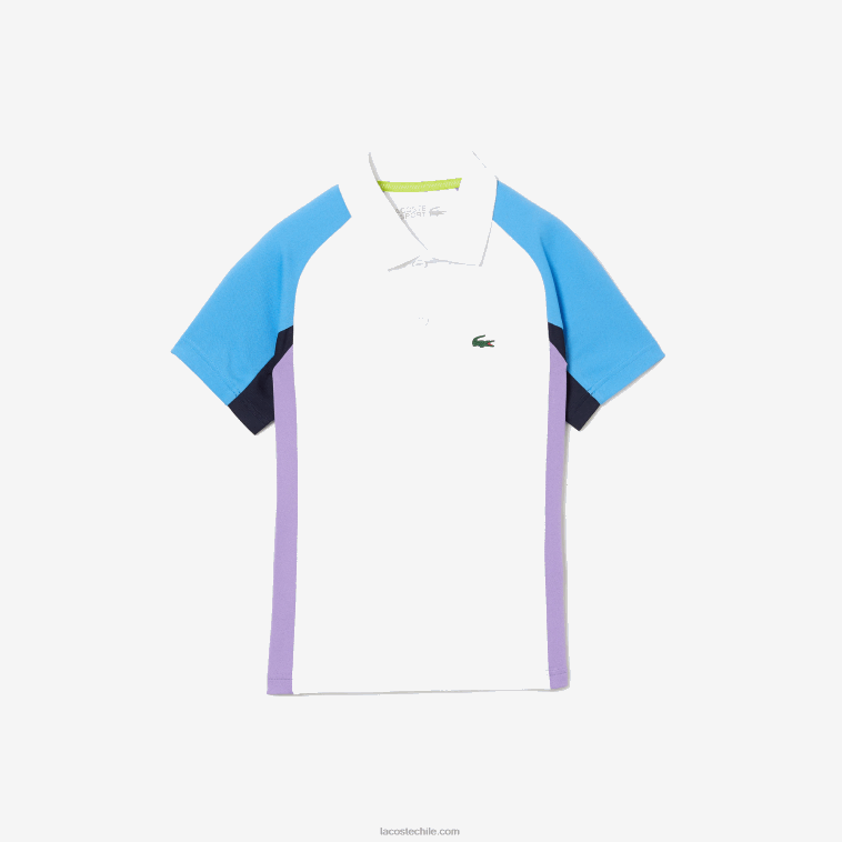 Niños Lacoste blanco azul marino violeta 6hu polo de tenis sport regular fit con detalle de malla N6XZ23168