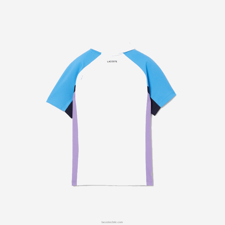 Niños Lacoste blanco azul marino violeta 6hu polo de tenis sport regular fit con detalle de malla N6XZ23168
