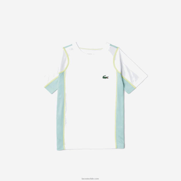 Niños Lacoste blanco verde claro amarillo awc playera piqué colorblock tenis N6XZ23008