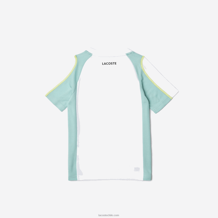 Niños Lacoste blanco verde claro amarillo awc playera piqué colorblock tenis N6XZ23008