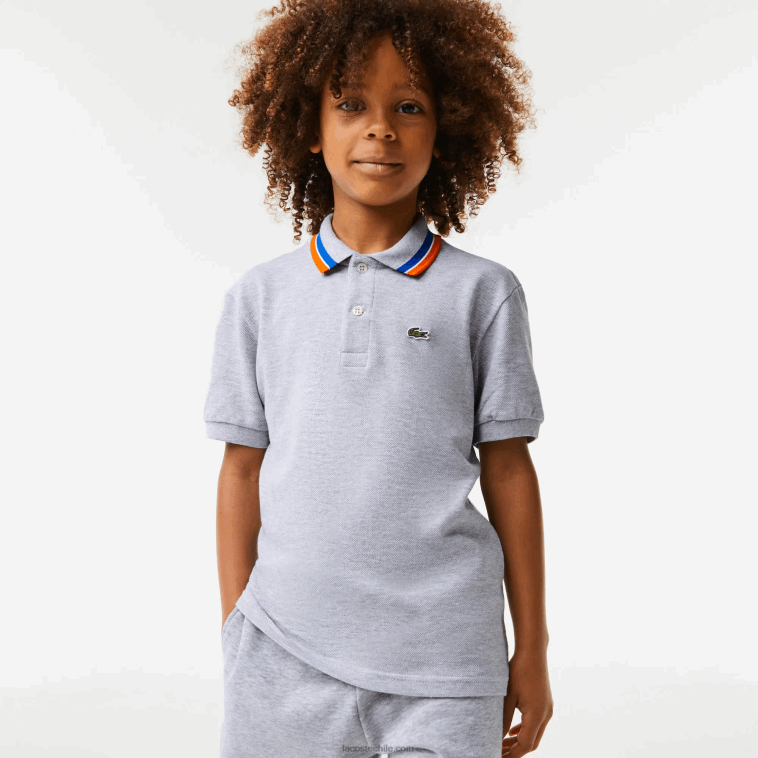 Niños Lacoste gris chino blanco w9d polo de petit piqué de algodón con cuello tricolor N6XZ22953