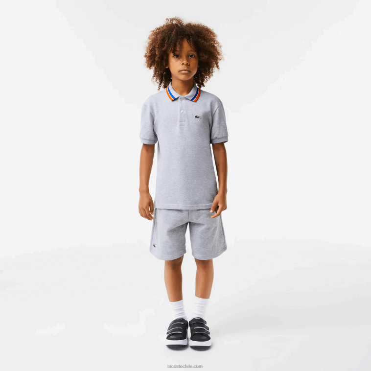 Niños Lacoste gris chino blanco w9d polo de petit piqué de algodón con cuello tricolor N6XZ22953