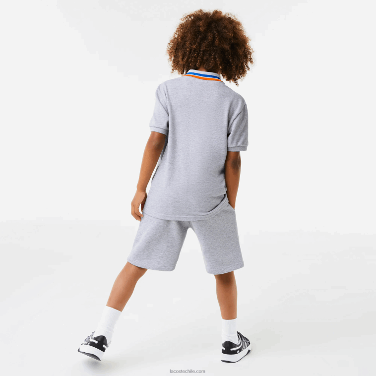Niños Lacoste gris chino blanco w9d polo de petit piqué de algodón con cuello tricolor N6XZ22953