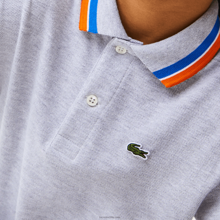 Niños Lacoste gris chino blanco w9d polo de petit piqué de algodón con cuello tricolor N6XZ22953