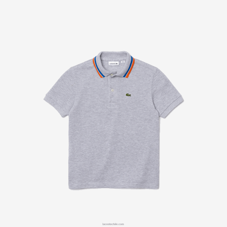 Niños Lacoste gris chino blanco w9d polo de petit piqué de algodón con cuello tricolor N6XZ22953