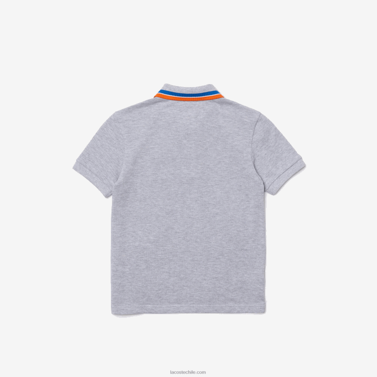 Niños Lacoste gris chino blanco w9d polo de petit piqué de algodón con cuello tricolor N6XZ22953