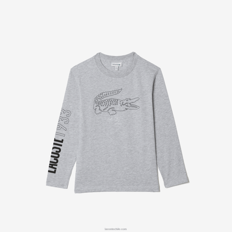 Niños Lacoste lomo gris cca playera con estampado de cocodrilo N6XZ23159