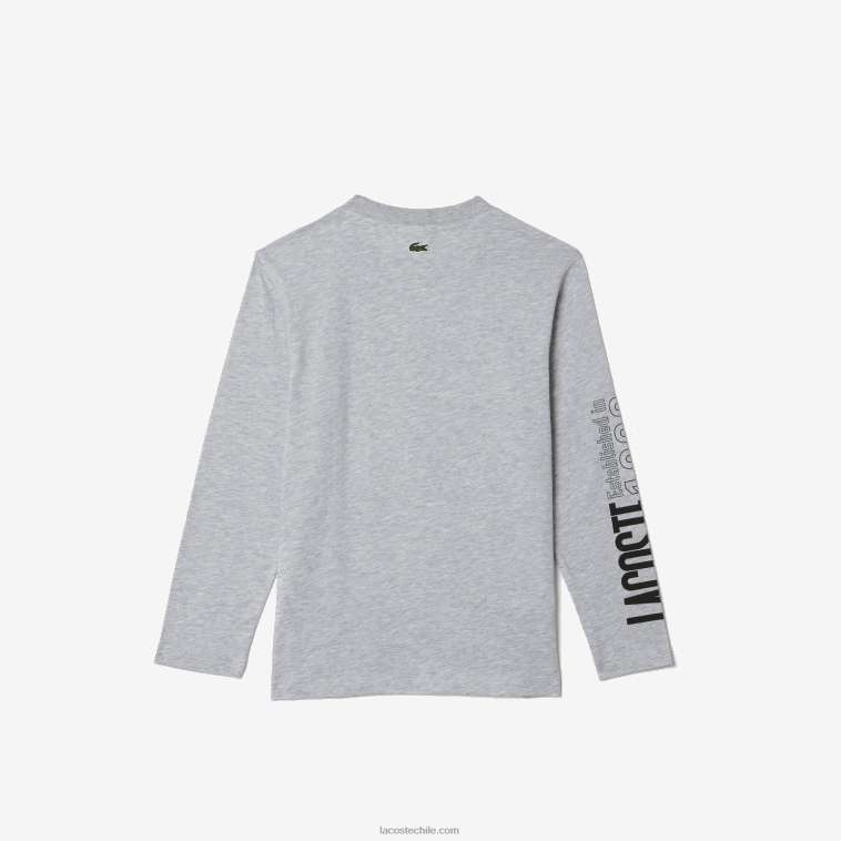 Niños Lacoste lomo gris cca playera con estampado de cocodrilo N6XZ23159