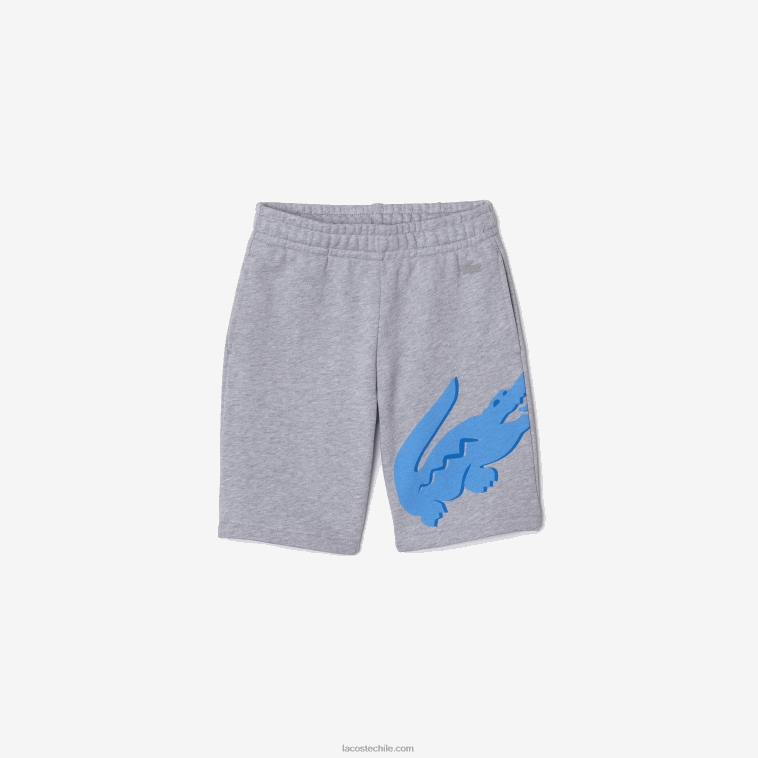 Niños Lacoste lomo gris cca shorts extragrandes de algodón orgánico moteado con estampado de cocodrilo N6XZ23292