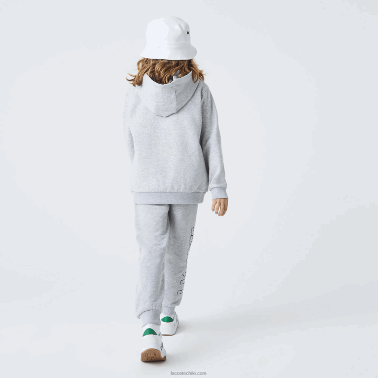 Niños Lacoste lomo gris cca sudadera con capucha y logo N6XZ23184