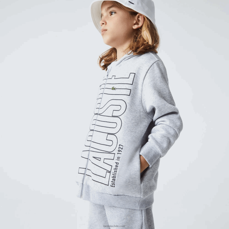 Niños Lacoste lomo gris cca sudadera con capucha y logo N6XZ23184