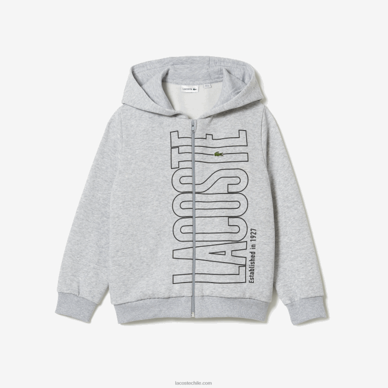 Niños Lacoste lomo gris cca sudadera con capucha y logo N6XZ23184