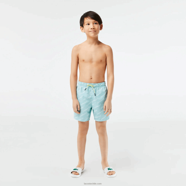 Niños Lacoste menta lgf bañador de poliéster reciclado estampado N6XZ23108
