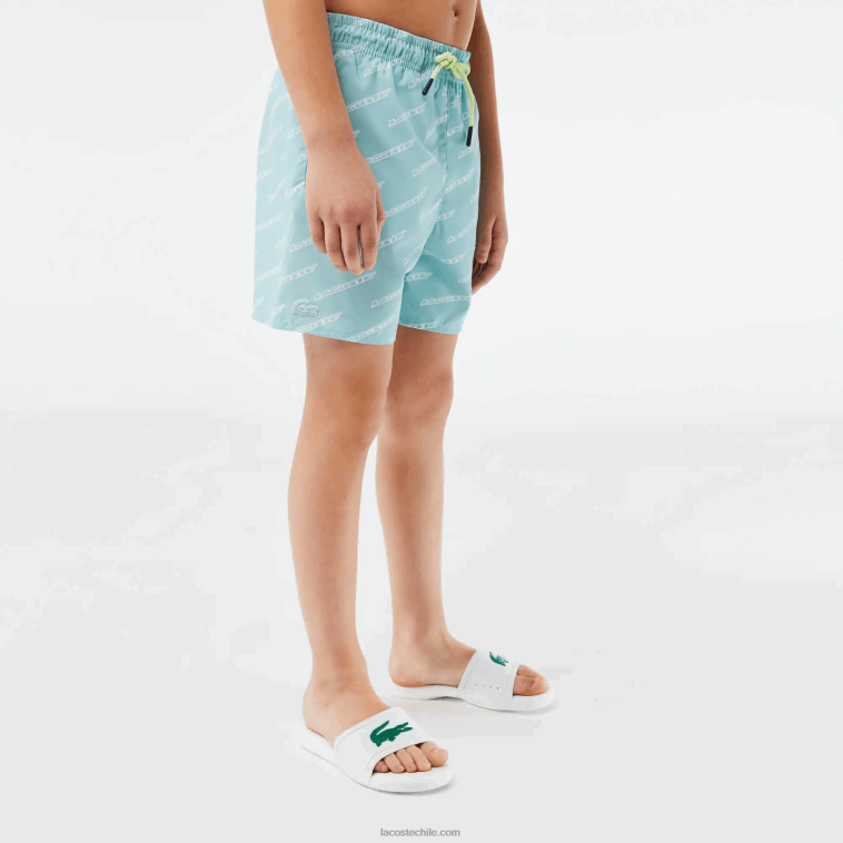 Niños Lacoste menta lgf bañador de poliéster reciclado estampado N6XZ23108