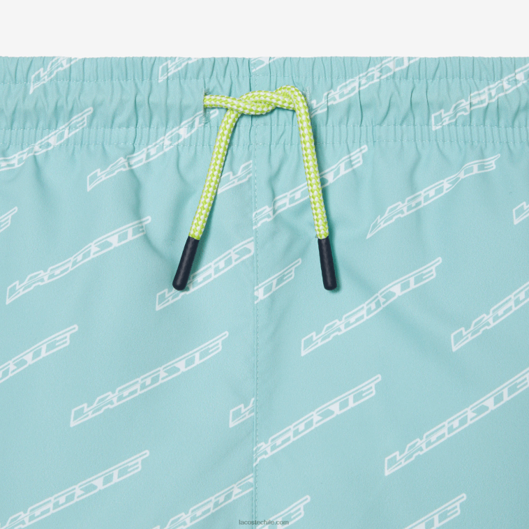 Niños Lacoste menta lgf bañador de poliéster reciclado estampado N6XZ23108