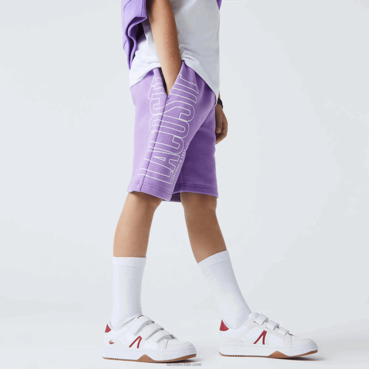 Niños Lacoste púrpura gfu shorts de algodón orgánico con logo N6XZ23276