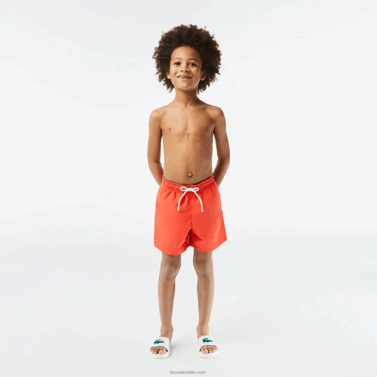 Niños Lacoste peluca verde naranja shorts de baño lisos de secado rápido N6XZ23104