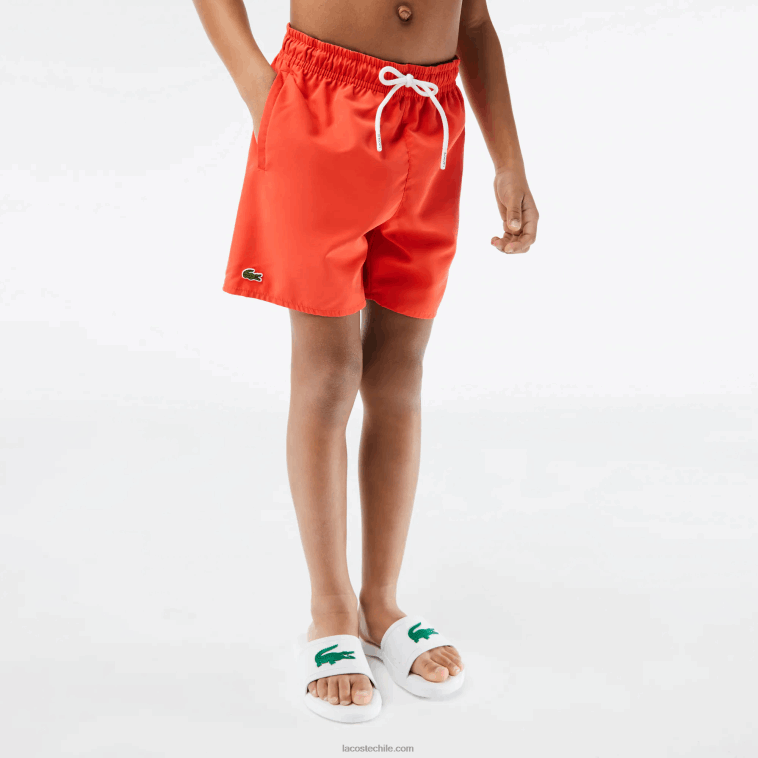 Niños Lacoste peluca verde naranja shorts de baño lisos de secado rápido N6XZ23104