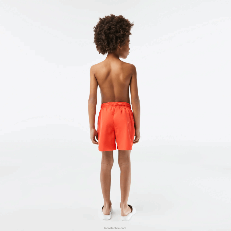 Niños Lacoste peluca verde naranja shorts de baño lisos de secado rápido N6XZ23104