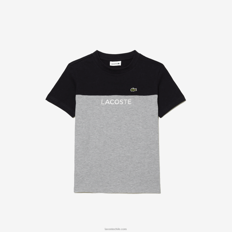 niños Lacoste azul marino gris chino e6a playera de punto de algodón orgánico con bloques de color N6XZ23015