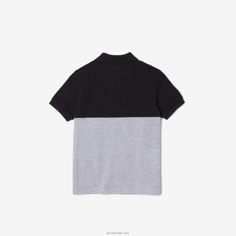 niños Lacoste azul marino gris chino e6a polo de piqué de algodón orgánico con bloques de color N6XZ23038