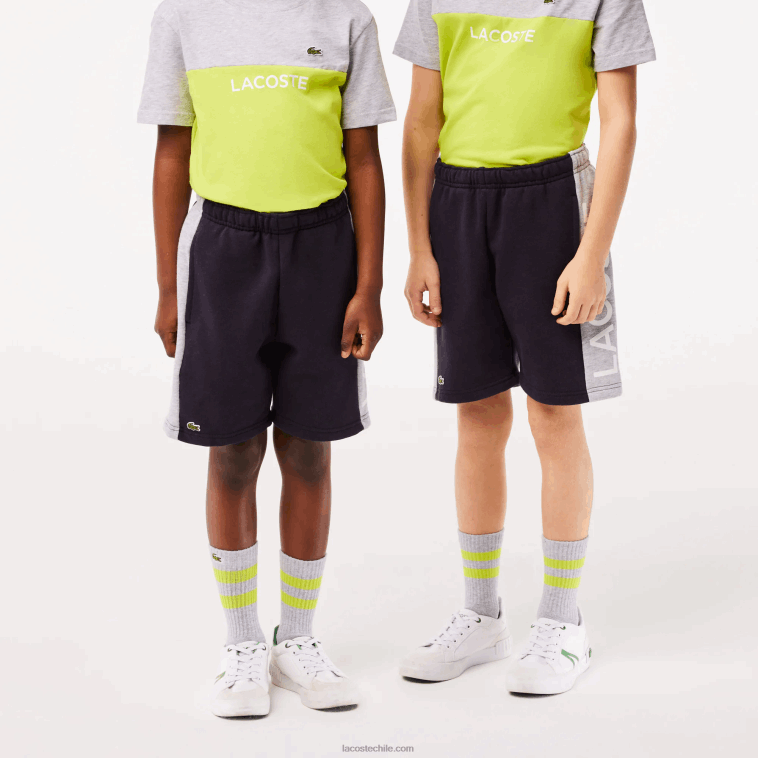 niños Lacoste azul marino gris chino e6a shorts de algodón orgánico con rayas de colores N6XZ23089