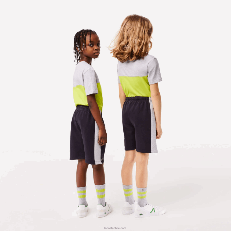 niños Lacoste azul marino gris chino e6a shorts de algodón orgánico con rayas de colores N6XZ23089