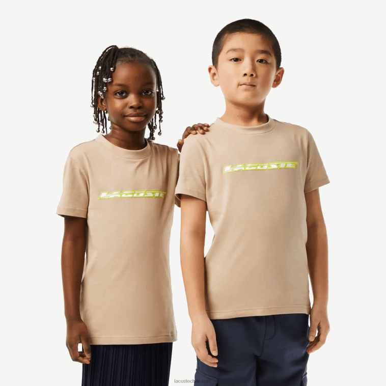 niños Lacoste beige amarillo 8zb camiseta de punto de algodón con marca en contraste N6XZ23013