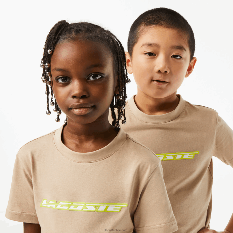 niños Lacoste beige amarillo 8zb camiseta de punto de algodón con marca en contraste N6XZ23013