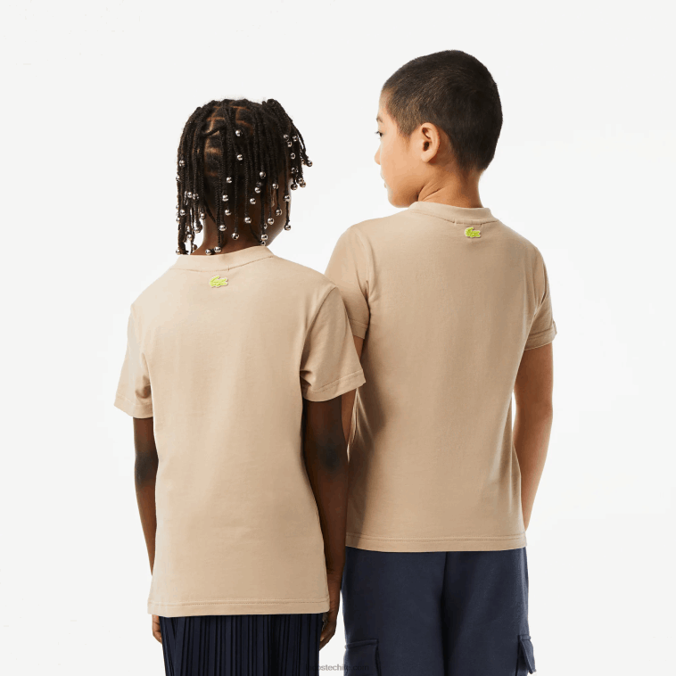 niños Lacoste beige amarillo 8zb camiseta de punto de algodón con marca en contraste N6XZ23013