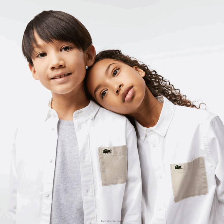 niños Lacoste beige blanco nbn camisa con bolsillo en contraste N6XZ23080