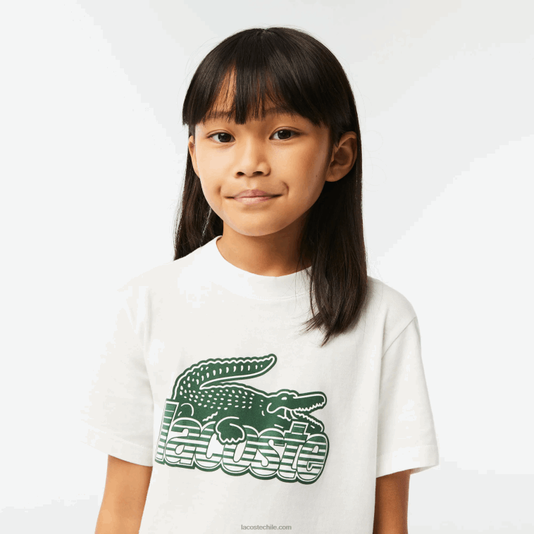 niños Lacoste blanco 70v playera de algodón orgánico con estampado en contraste N6XZ23006