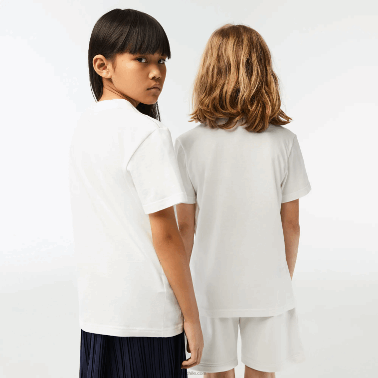 niños Lacoste blanco 70v playera de algodón orgánico con estampado en contraste N6XZ23006