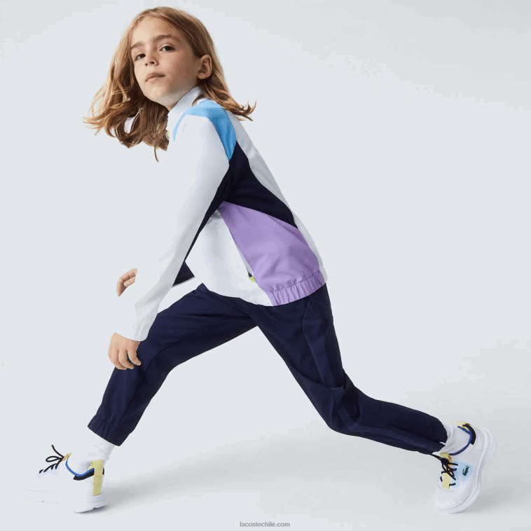 niños Lacoste blanco azul marino violeta 6hu chándal deportivo de tenis con bloques de color N6XZ23185