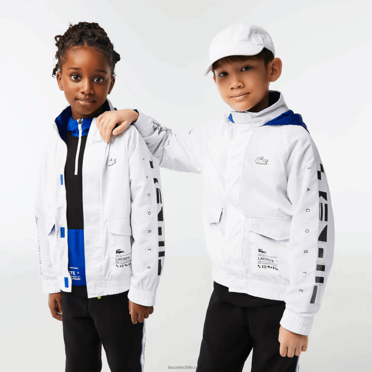 niños Lacoste blanco azul negro 9cw chamarra repelente al agua con capucha removible N6XZ23240