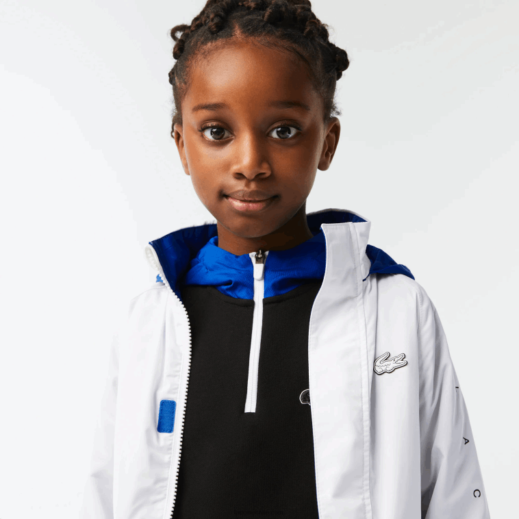 niños Lacoste blanco azul negro 9cw chamarra repelente al agua con capucha removible N6XZ23240