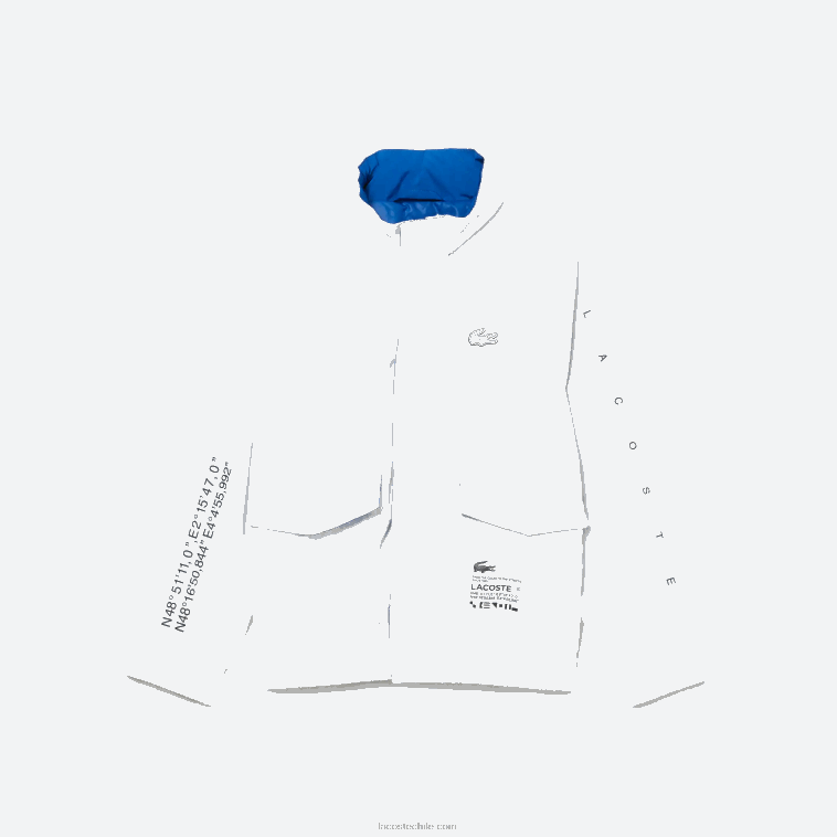 niños Lacoste blanco azul negro 9cw chamarra repelente al agua con capucha removible N6XZ23240
