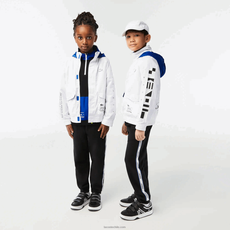 niños Lacoste blanco azul negro 9cw chamarra repelente al agua con capucha removible N6XZ23240