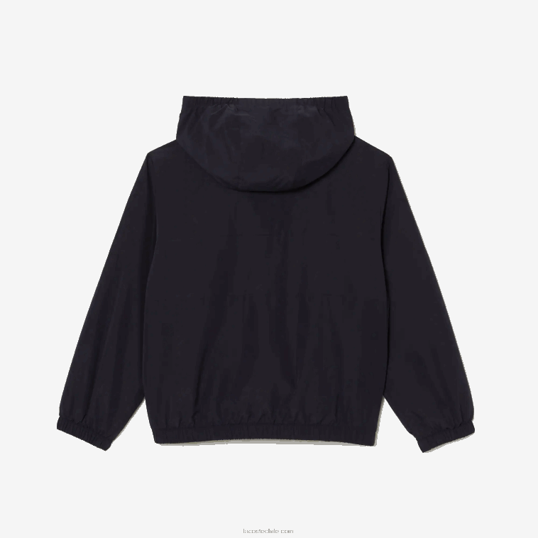 niños Lacoste fondo azul marino chaqueta con capucha y cremallera de poliéster reciclado N6XZ23053
