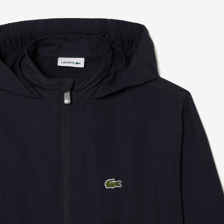 niños Lacoste fondo azul marino chaqueta con capucha y cremallera de poliéster reciclado N6XZ23053